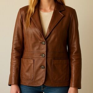 Banana Republic | Brown Blazer Leather Jacket Woman’s 14 Soft Genuine Leather